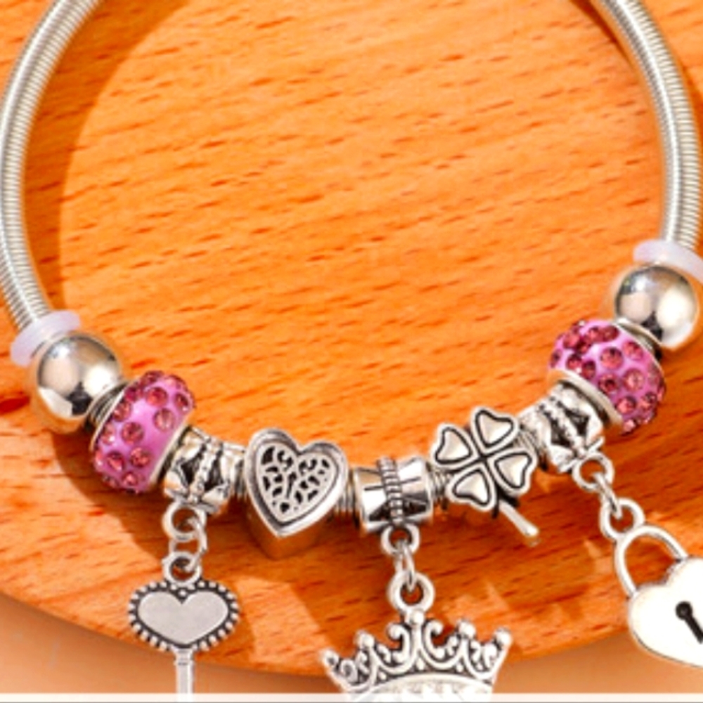 Key & Lock Charm Bangle, Chain Beaded Beads Bracelets For Women Summer Romantic